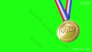 绿幕上的金、银、铜牌的电脑动画